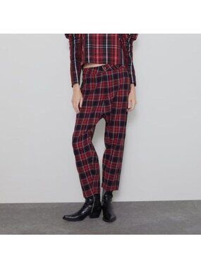 Zara Baggy Plaid Pants Madras Drop Crotch Harem Trousers
